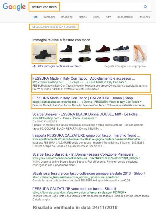 Pianta Calzature in prima pagina di Google con Erashop