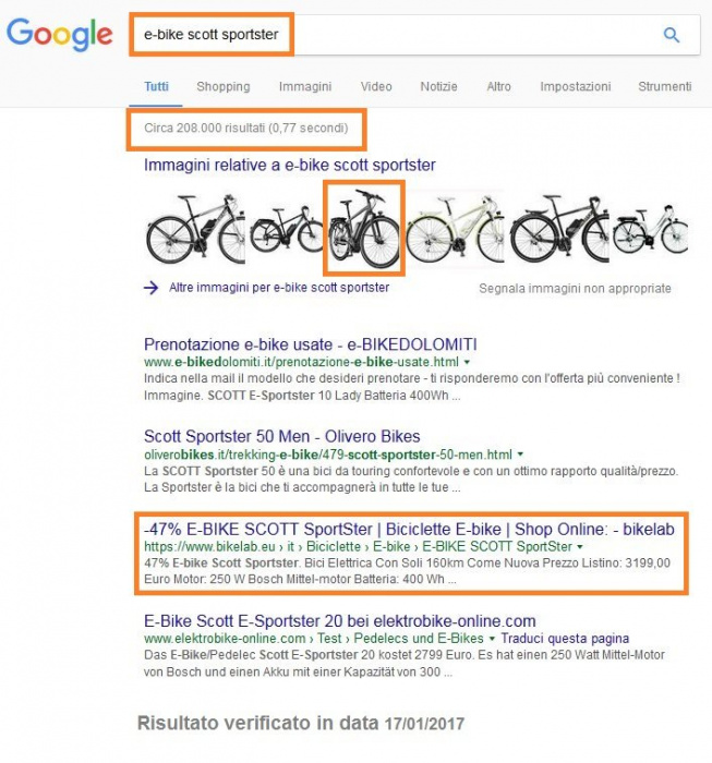 Bike Lab Srl in 1^ pagina di Google grazie ad Erashop