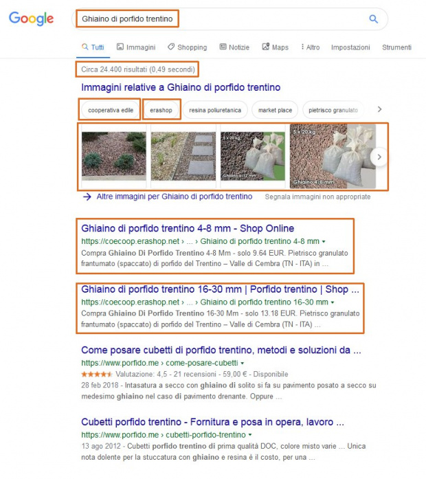 Società coop. Edile Ecologica in prima pagina di Google con Erashop