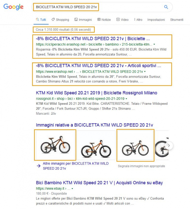 Cicli Peracchi in prima pagina di Google