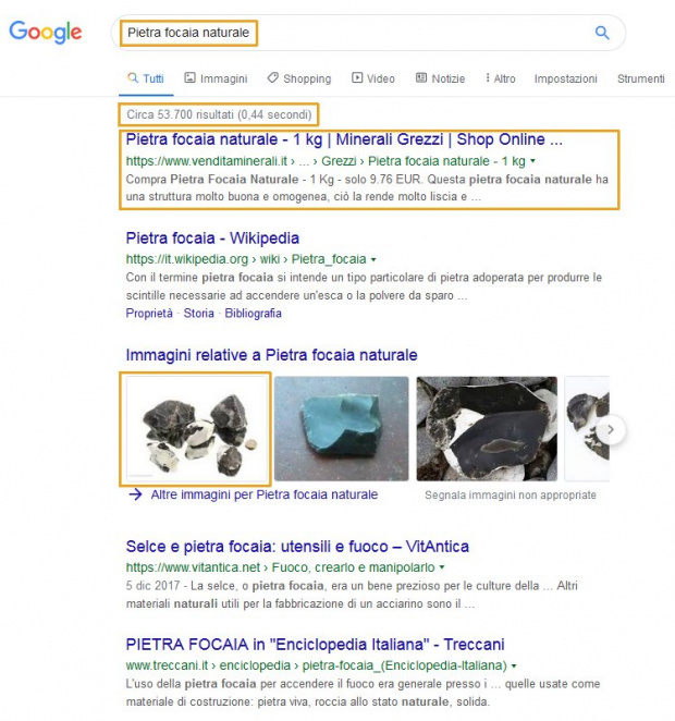 Venditaminerali in prima pagina di Google