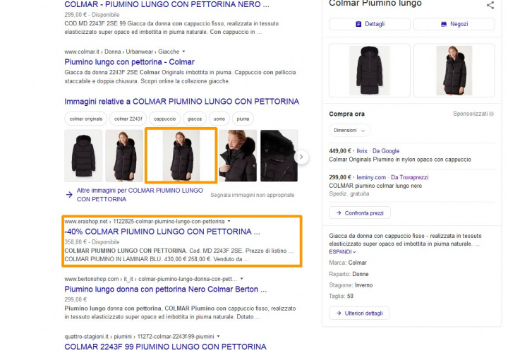 Boutique Irene Mario in prima pagina di Google