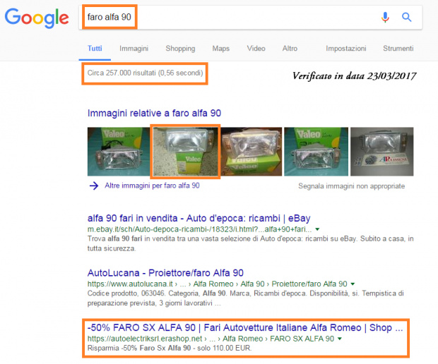 AUTOELECTRIK srl in prima pagina di Google con Erashop