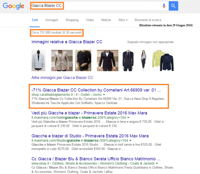 Caratti Abbigliamento in prima pagina di Google con Erashop